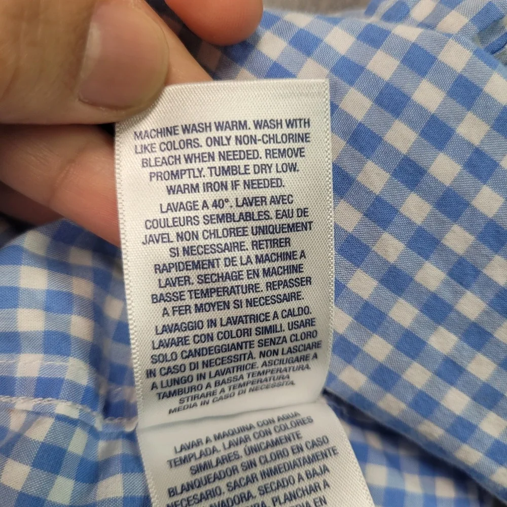 Ralph Lauren Boys Light Blue‎ Gingham Check Long Sleeve Button Down Shirt 12M